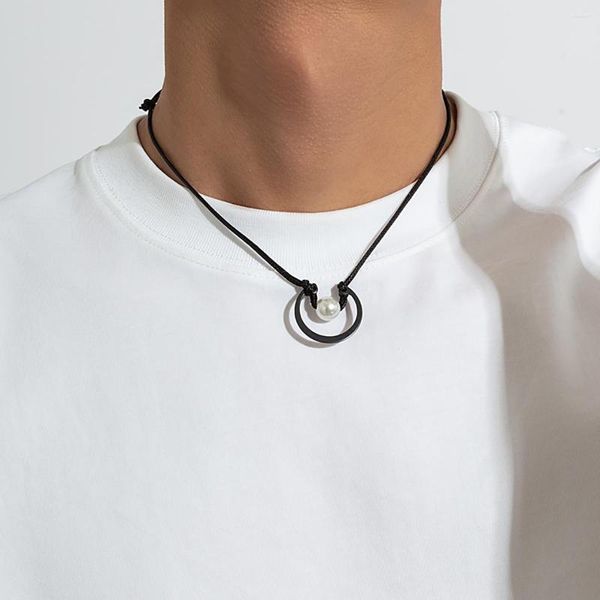 Pendentif Colliers Salircon Simple En Cuir Fil De Cire Réglable Corde Chaîne Collier De Mode Géométrique Rond Casual Sport Bijoux