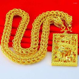 Hanger kettingen zand gouden sieraden messing vergulde heren dubbele kraan 60 mm ketting met drakenmerk grof niet vervagen