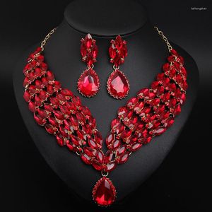 Hanger kettingen sangnuo rode kristal luxe bruiloft sieraden sets voor vrouwen Dubai Afrikaanse bruids sieraden set ketting oorbellen choker