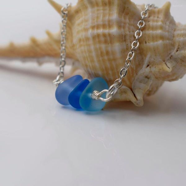 Pendentif Colliers SanLan Cultured Sea Glass Bijoux Beach Quelque chose de bleu cadeau naturel pour elle