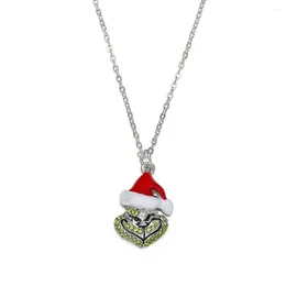 Collares colgantes Sombrero de Papá Noel Esmalte de corazón Cristal Navidad Color dorado Gargantilla de moda Joyería para mujeres Niñas Regalos Adorno