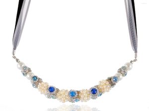 Hanger Kettingen Saffier Blauw Opaal Kristal Strass Faux Parel Kraal Tri Lint Ketting