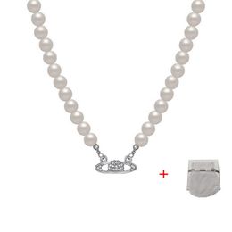 Pendentif Colliers Saturn Vivian Perle Perlée Diamant Tennis Collier Femme Bracelet Argent Chaînes Boucles D'oreilles Vintage À La Mode Style Desigenr Bijoux Avec boîte 548ess