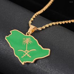 Hanger kettingen Saoedi-Arabië kaart met groene emaille ketting Kingdom Of Jewelry