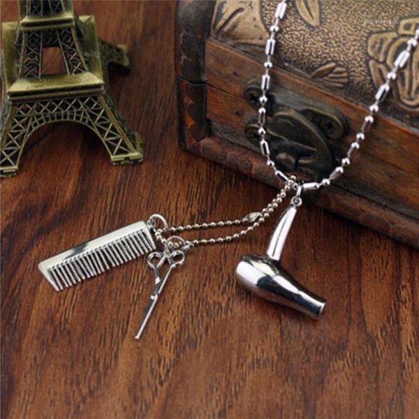 Pendentif Colliers Ciseaux Bijoux Coiffeur Cadeau Cosmétologue Coiffeur Collier En Argent Séchoir/Ciseaux/Peigne Dangle Collier1