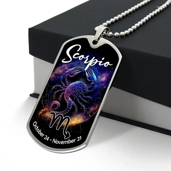 Colliers pendants Scorpion Zodiac Dog Tag Collier ANNIVERSAIRE GRADUATION