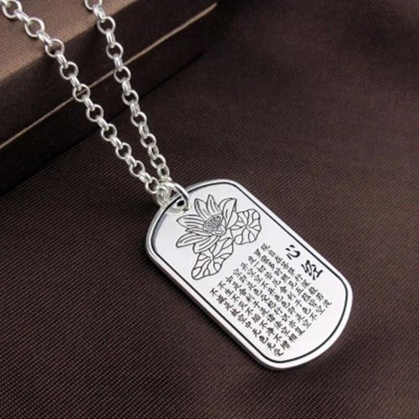 Collares colgantes SE Retro Lotus Heart Sutra Budista Escritura Placa Amuleto para hombres y mujeres Collar Etiqueta Joyería Colgante