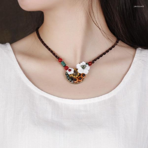 Pendentif Colliers Coquille De Mer Fleurs Vintage Collier Ras Du Cou Femmes Collier Ethnique Nature Pierres Bijoux