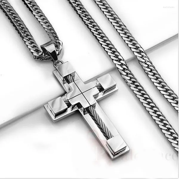 Pendentif Colliers SECRET BOYS Hommes en Acier Inoxydable 316L Câble Croix Avec 6mm Chaîne Gourmette Cubaine Collier Bijoux