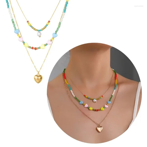 Collares colgantes Semilla con cuentas dulce amor corazón acrílico gargantilla collar ajdustable cadena clavícula para mujeres niñas joyería hecha a mano