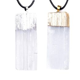 Collares pendientes Collar de cristal de selenita 18 "Goldtone o Silvertone Coated White Unique Jewelry