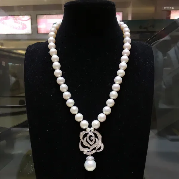 Pendentif Colliers Vendre 9-10mm Naturel Blanc Perle d'eau douce Zircon Accessoires Collier court Bijoux de mode