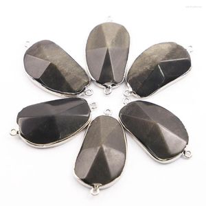 Pendentif Colliers Vendre Pierre Naturelle Connecteur Ovale Tranche Collier Minéral Guérison Argent Plaqué Bord Charmes DIY Bijoux En Gros 6pcs