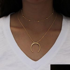 Pendentif Colliers Vente 2Piece / Set Minimaliste Collier Ras Du Cou Femmes Bijoux Long Goth Déclaration Mtilayer Hip Hop Avec Lune Dhgarden Dhxvo