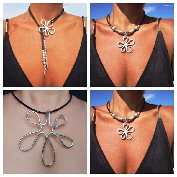 Colliers pendentif vente alliage velours cire corde CCB évidé grand collier de fleurs avec personnalité rétro artistique et mode