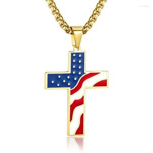 Pendentif Colliers Vente Drapeau Américain Croix Pour Hommes Et Femmes Dripping Oil USA Hip-hop Style Long Collier Bijoux Cadeau En Gros