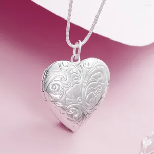 Hanger Kettingen Verkoop Sieraden Verzilverd Bloempatroon Hart Fotolijst Ketting Versierd Dames Meisjes Geschenken Luxe