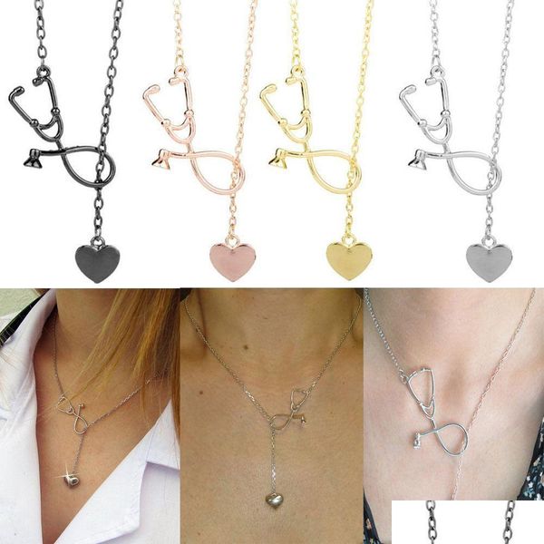 Collares colgantes Venta de joyería médica Aleación Te amo Collar de corazón Estetoscopio para enfermera Doctor Regalo Venta al por mayor Entrega de gota PE Dhpmx