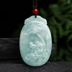 Pendentif Colliers Vente Naturel sculpté à la main Jade Lotus Mandarin Canard Collier Bijoux de mode Hommes Femmes Chance Cadeaux Amulette