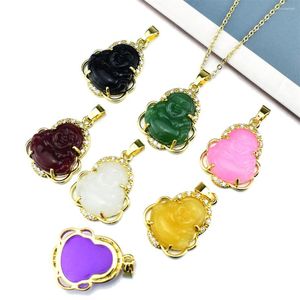 Collares colgantes Venta de cobre religioso Micro-incrustado Zircon 7 colores para elegir Crystal Jade Buddha Collar Regalo de joyería