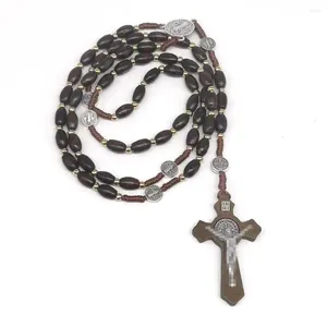 Colliers pendentif vente de bijoux religieux perles de bois naturel collier de croix tissé à la main pour protestant