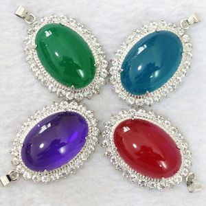 Hangende kettingen semi-valse steen natuurlijke jades chalcedony 30x40mm 4colors ovale strass charmes vrouwen sieraden accessoires b1105