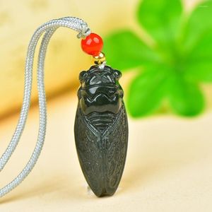 Pendentif Colliers Envoyer Certificat Vert Hetian Jade Cigale Avec Corde Chaîne Charmes Collier Hommes Femmes Chanceux Amulette Néphrite