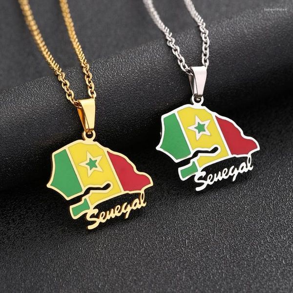 Collares pendientes Mapa de esmalte de Senegal Collar de acero inoxidable para Mujeres Hombres Niñas 18K Chapado en oro Caída de aceite Regalos de joyería