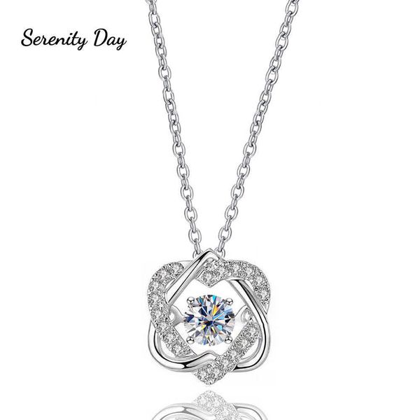 Pendentif Colliers Serenity Day Argent 925 0.5 / 1CT Moissanite Collier D Couleur VVS1 Hexagram Smart Pendentif Coeur Battant Clavicule Chaîne Pour Femmes G230202