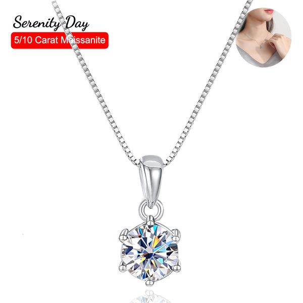 Pendentif Colliers Serenity Day Six Claw D Couleur 123510 Pendentif Collier Femmes S925 Silver Plate Pt950 Mariage Bijoux De Mariée 230506