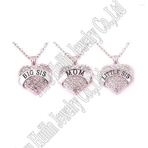 Pendentif Colliers Ensemble De 3 Big Sis MOM Petit Cristal Clair Coeur Emblème Collier De Noël Soeur Cadeau Bijoux Pour Trois