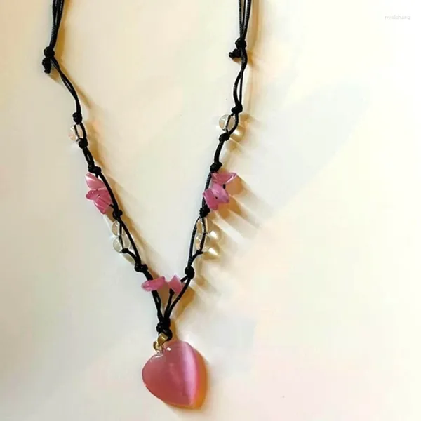 Collares colgantes Conjunto de 3 Collar de corazón de doble capa Gargantilla de piedra natural para diario