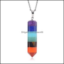 Colliers pendentifs Sept Chakra Dowsing Pendum Rainbow Color Energy Collier avec chaîne en acier inoxydable de 18 pouces pour la méditation de yoga Dhoid