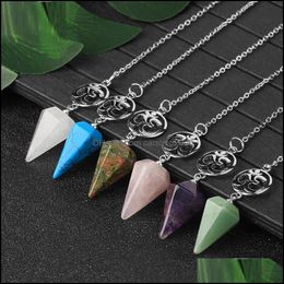 Pendentif Colliers Sept Chakra Pierre Divination Dowsing Cone Point Yoga Pendum Amet Wicca Pendo Méditation pour Hommes Femmes Carshop2006 Dhj6O