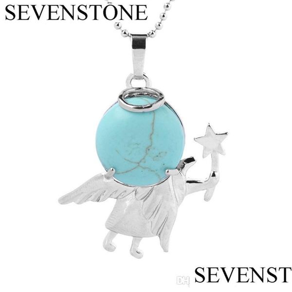 Collares pendientes Sevenstone Fairy Stick Angel Colgante Collar Piedra natural Cristal Semiprecioso Incrustaciones Guardian Hombres y mujeres Dro Dh1En