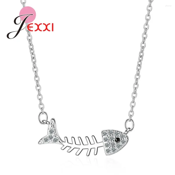 Collares colgantes Collar de diseño de hueso de pescado sexy Lleno de alta calidad Cubic Zirconia 925 Accesorios de plata esterlina para mujeres