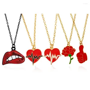 Hanger Kettingen Sexy Rode Stijl Emaille Ketting Lippen Mond Hart Rose Saffloer Gebaar Je bent Geweldig Kraag Bijoux Sieraden