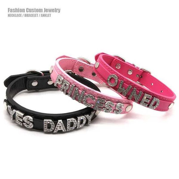 Collares colgantes Sexy Rhinestone Letras Gargantilla Collar Collar personalizado Joyería Hombres Mujeres DIY Nombre personalizado Cosplay Traje Fiesta Chocker