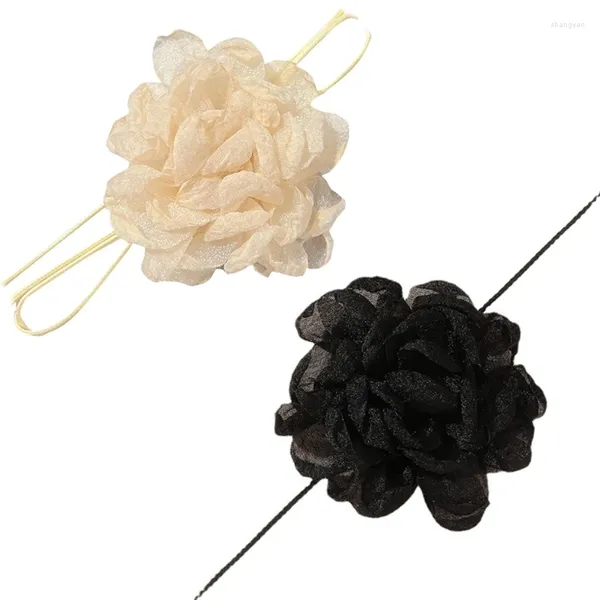Pendentif Colliers Sexy Simple Tissu Noir Pivoine Fleur Long Ruban Collier Ras Du Cou Dropship