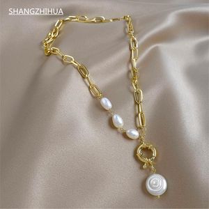 Pendentif Colliers SHANGZHIHUA Premium baroque perle collier d'or pour les femmes coréennes bijoux de mode sexy filles chaîne de clavicule