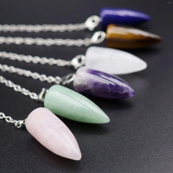 Collares colgantes Forma Péndulos de cristal Péndulo de piedra natural para radiestesia Curación Amatista Cuarzo rosa Péndulos espirituales X031