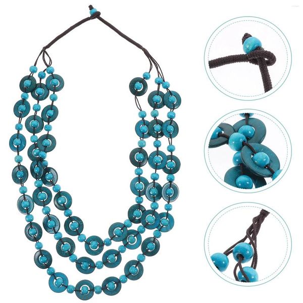 Colliers pendentif collier de coquillages perles de bois perles de bohème multicouche pour dames (bleu ciel)