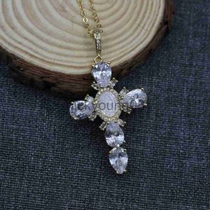 Collares pendientes Concha Perla Cubic Zirconia Micro Pave Collar chapado en oro Virgen María Cruz Colgante Collar Estilo religioso Para Mujeres Niñas x0711