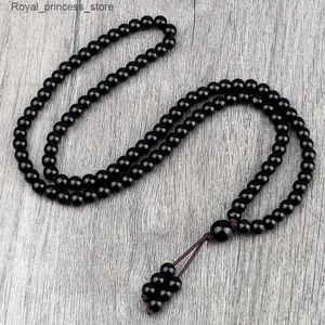 Hanger kettingen glanzende zwarte natuursteen kralen ketting obsidiaan matte agaat 108 mara kralen verpakking meditatie yoga sieraden q240426