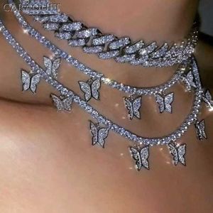 Hangende kettingen Shining Crystal Tennis Butterfly Choker voor vrouwen goud zilveren kleur bling strass keten sieraden 230613