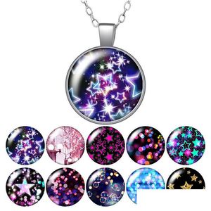 Hanger Kettingen Stralende Sterren Colorf Bubble Patronen Ronde Ketting 25Mm Glas Cabochon Sier Kleur Sieraden Vrouwen Verjaardagscadeau 50Cm Dhlp7