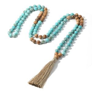 Collares colgantes SHINUS BOHO 8mmTurquoise Plus Picasso 108 Mala collar de cuentas 2021 borla larga joyería de Yoga hebra hecha a mano mujeres y hombres