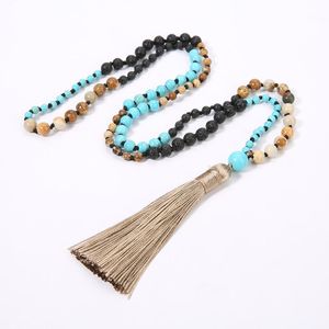 Collares pendientes SHINUS BOHO piedras semipreciosas 108 Mala collar de cuentas borla larga Yoga Buda hebra hecha a mano mujeres hombres