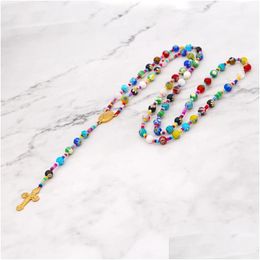 Colliers pendants shinus mode bohème femmes bijoux bijoux semence collier arc-en-ciel Rame Christian Cross Popcorn perles Drop délivre dhn1k
