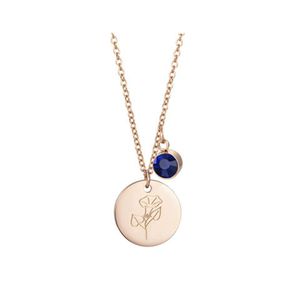 Pendentif Colliers Brillant Birthstone 12 Mois Fleur Collier Dainty Rose Gold Coin Gravé En Acier Inoxydable Pour Les Femmes Cadeau Mères D Dhmp4